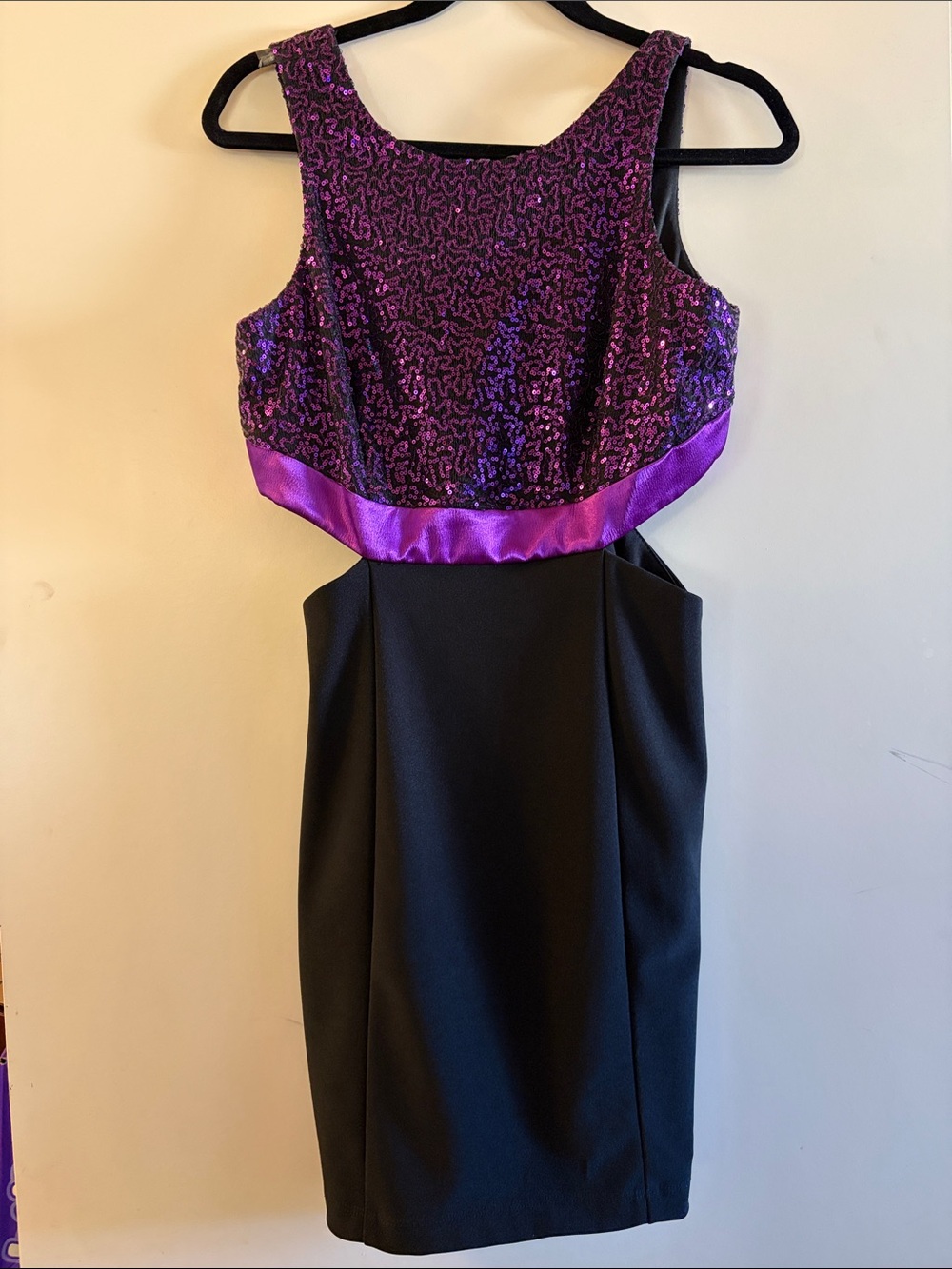 Teeze Me Purple Sequin and Black Cutout Mini Dress